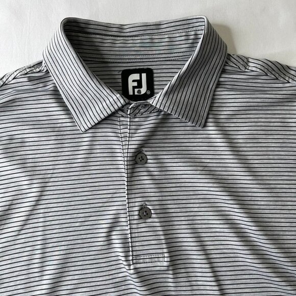 Foot Joy Men's Polo Size XL Grey Black Stripe Logo Short Sleeve - Picture 3 of 9